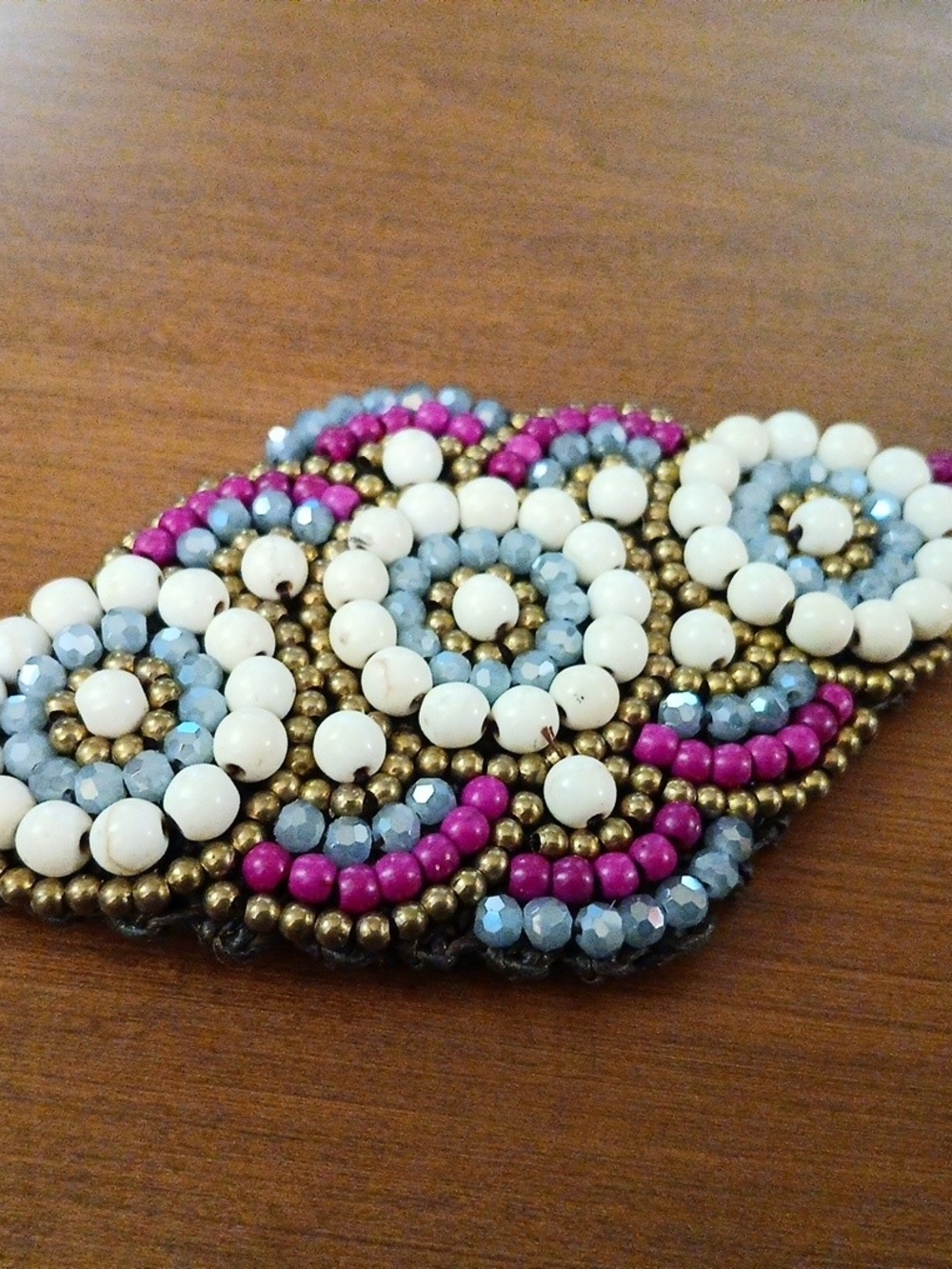 Beaded Floral Statement Bracelet - White, Blue & Pink